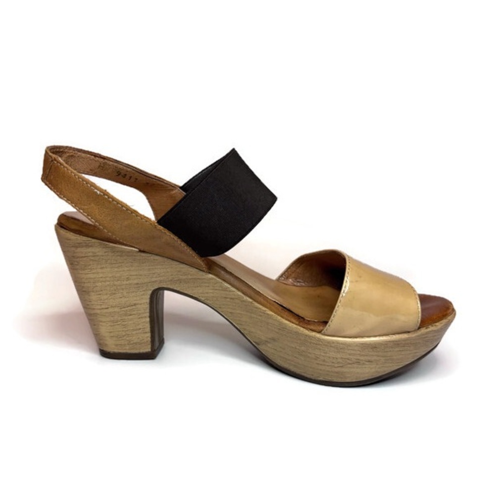 WONDERS Women’s Slingback Patent Leather Sandals in Tan and Brown - Size 7